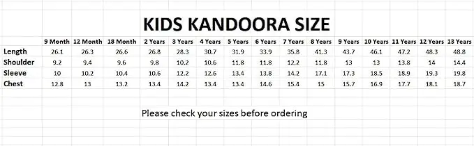 Kids Kandora Size Chart